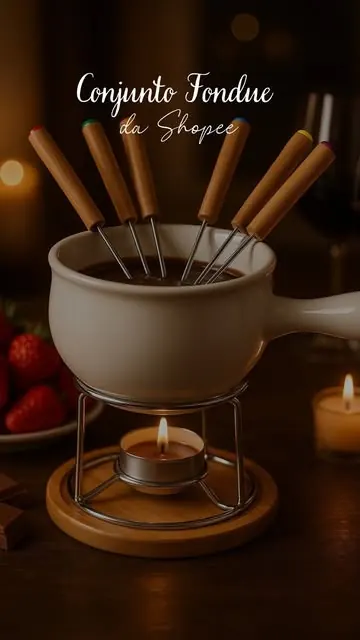 Conjunto de fondue de cerâmica com garfinhos de madeira