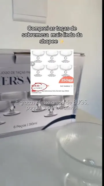 Caixa com seis taças de sobremesa de vidro